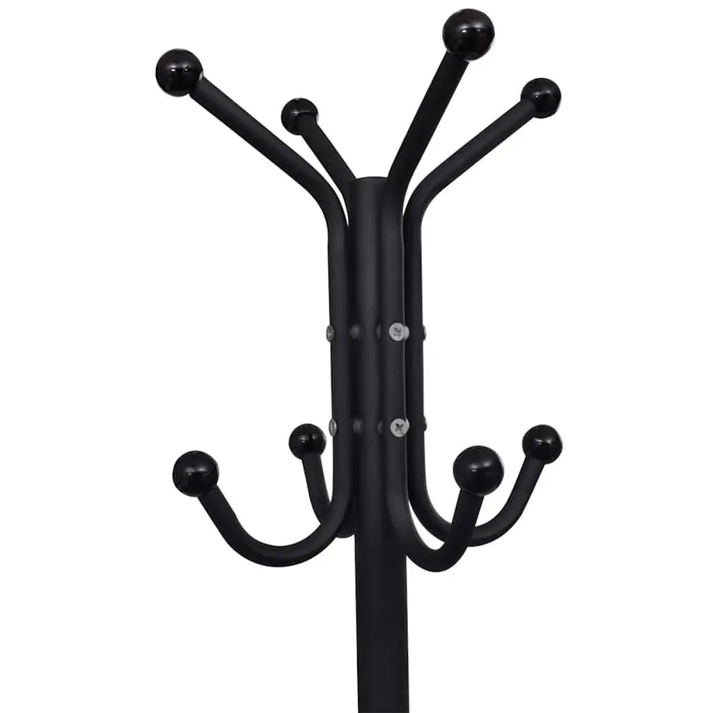 Black Metal Coat Stand with Ball Hooks and Triangular Legs