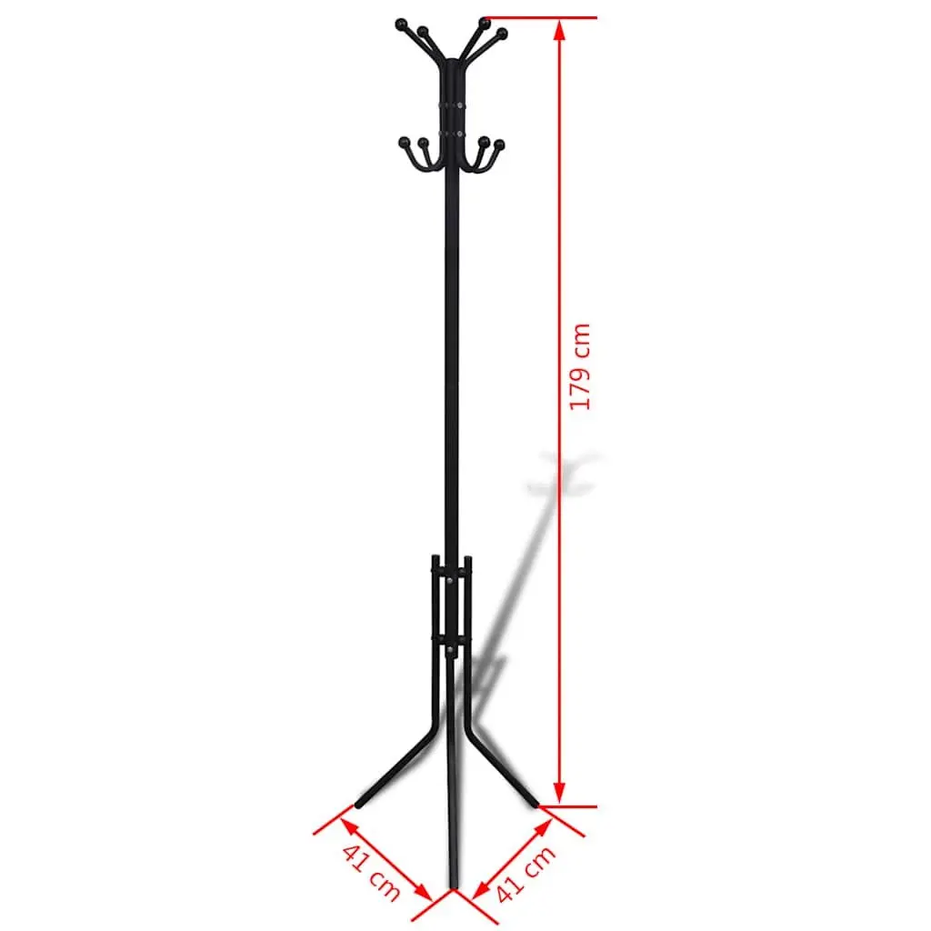 Black Metal Coat Stand with Ball Hooks and Triangular Legs