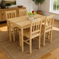 5-Piece Brown Wooden Dining Set with Solid Pine Construction