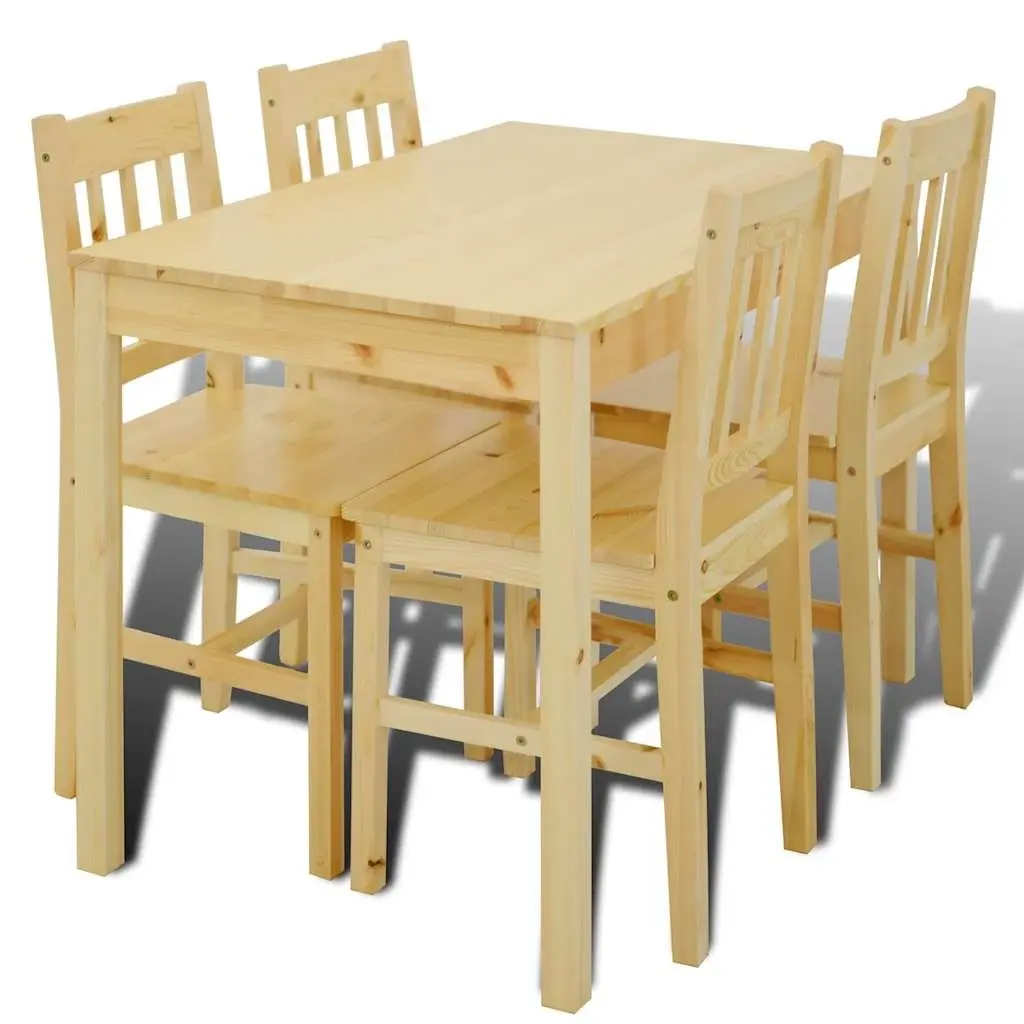 5-Piece Brown Wooden Dining Set with Solid Pine Construction