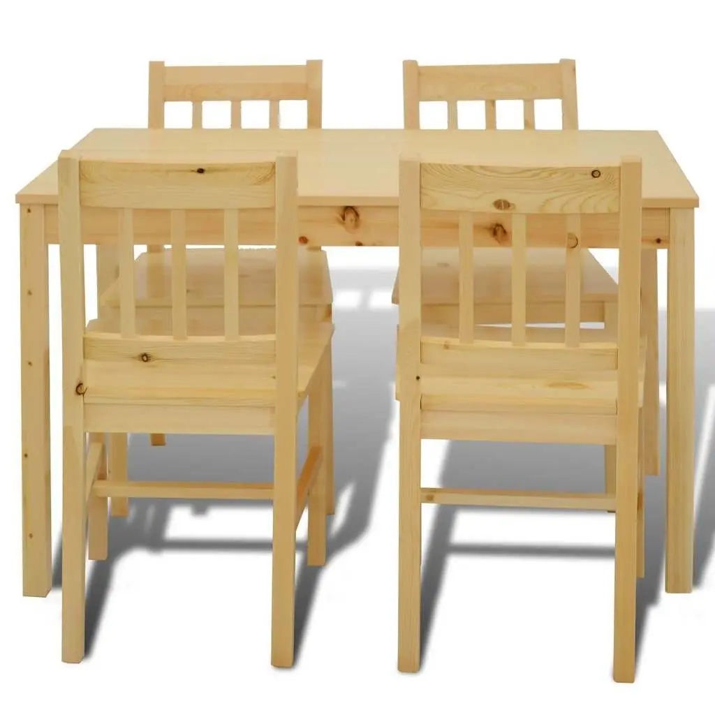 5-Piece Brown Wooden Dining Set with Solid Pine Construction