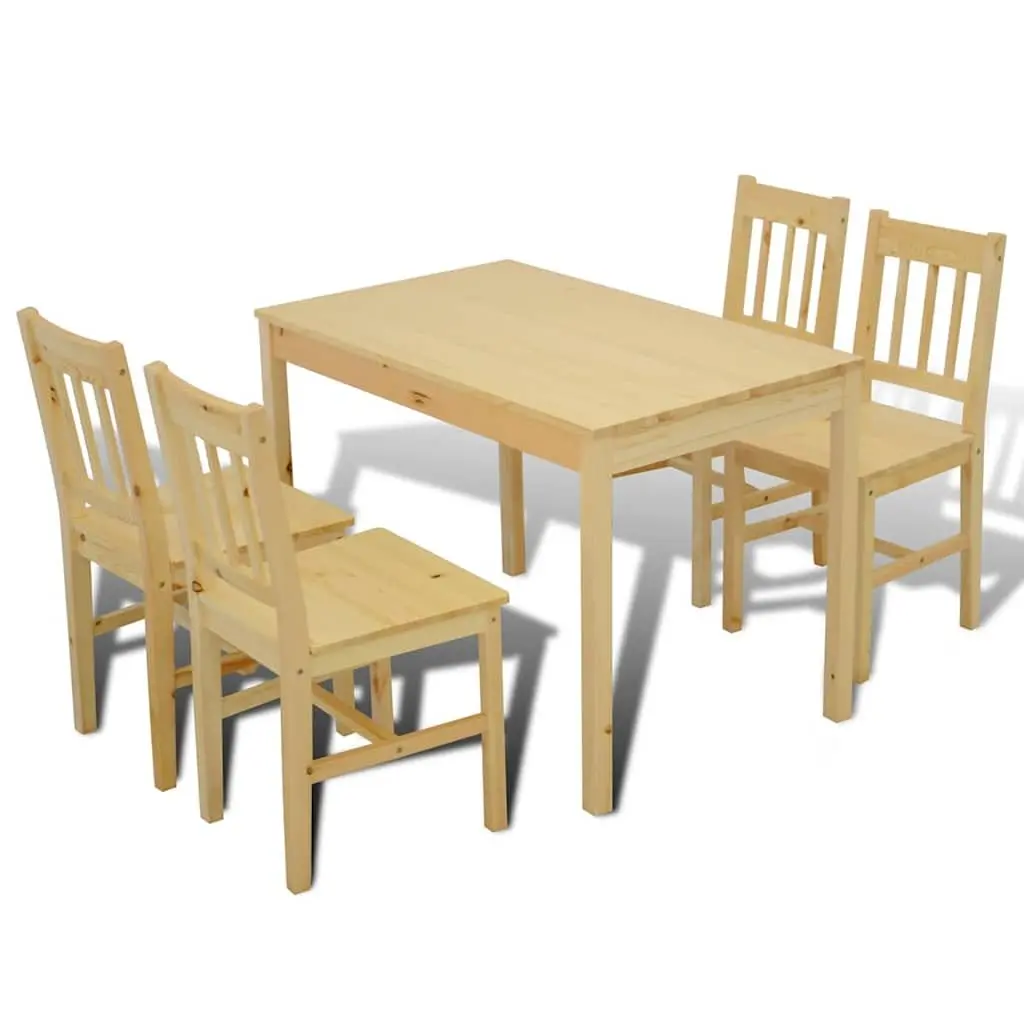 5-Piece Brown Wooden Dining Set with Solid Pine Construction
