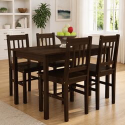 Specifications of Wooden Dining Table Set: 4 Chairs in Brown