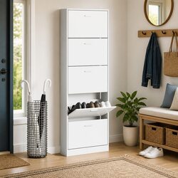 White Wooden Shoe Cabinet - Dimensions and Features
