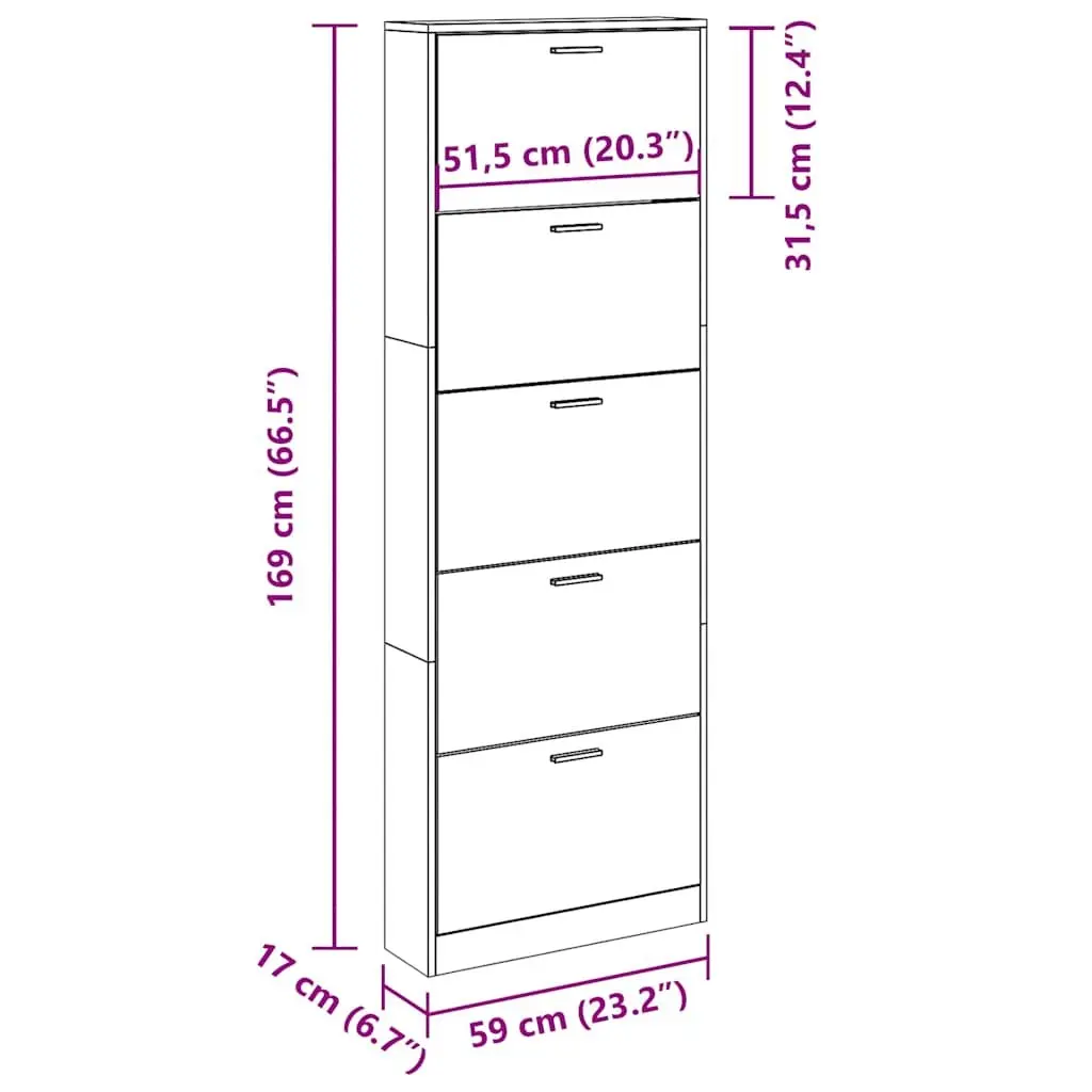 Wooden Shoe Cabinet for Home Organisation 5 Compartments
