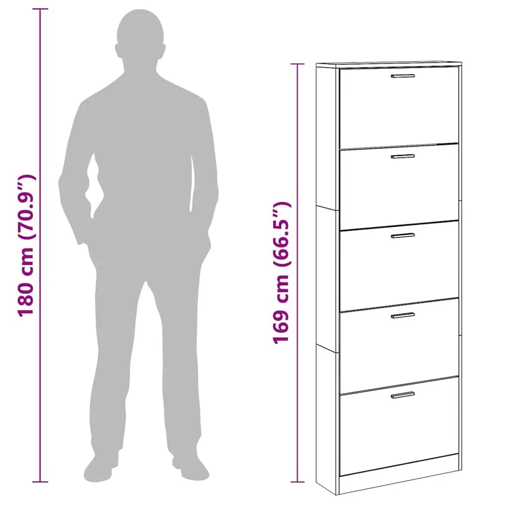 Wooden Shoe Cabinet for Home Organisation 5 Compartments