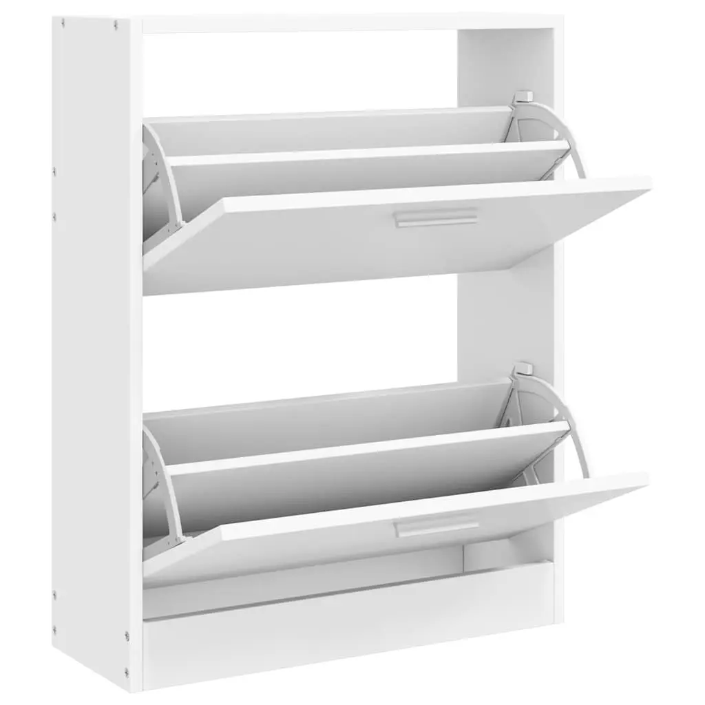 Wooden Shoe Cabinet for Home Storage 2 Compartment White