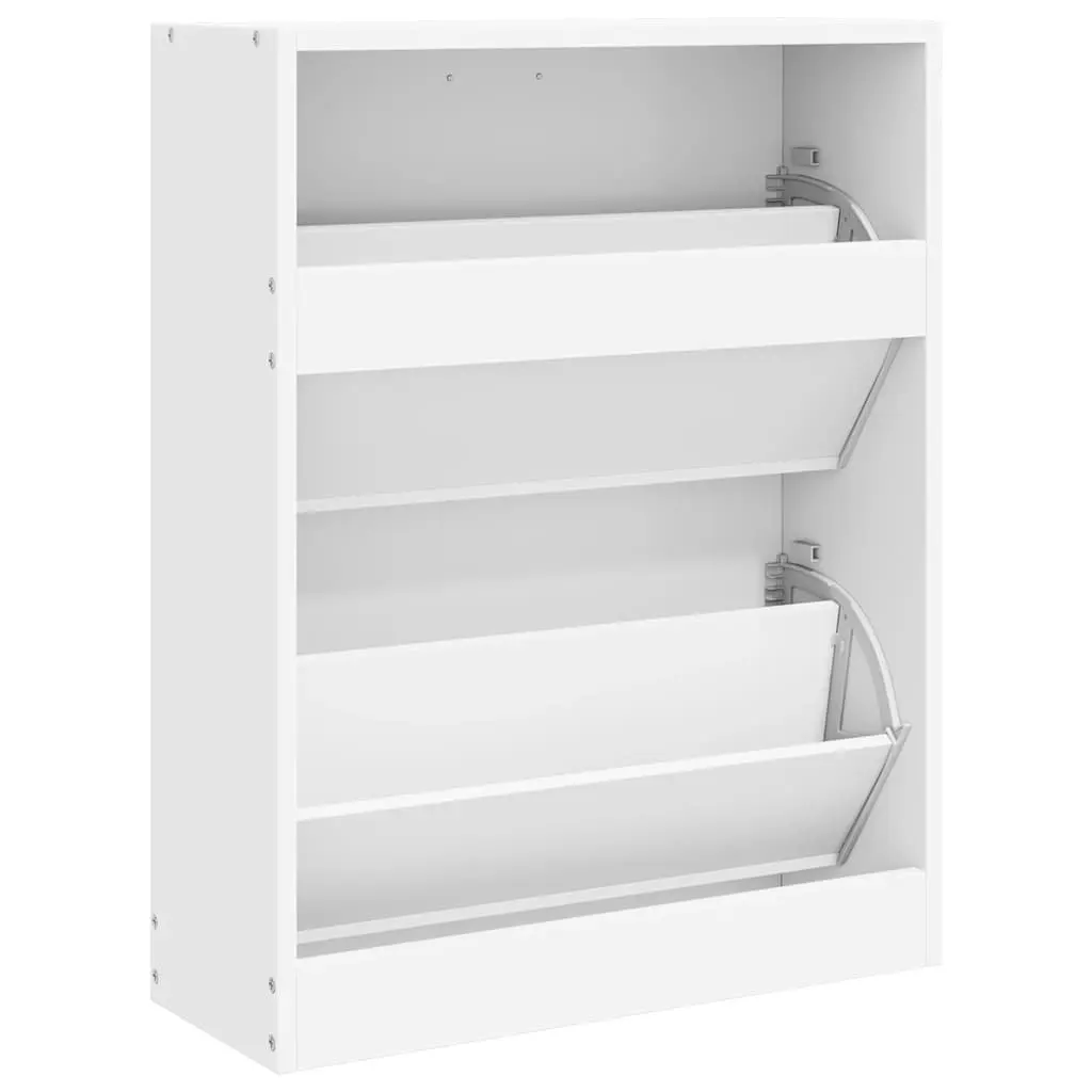 Wooden Shoe Cabinet for Home Storage 2 Compartment White