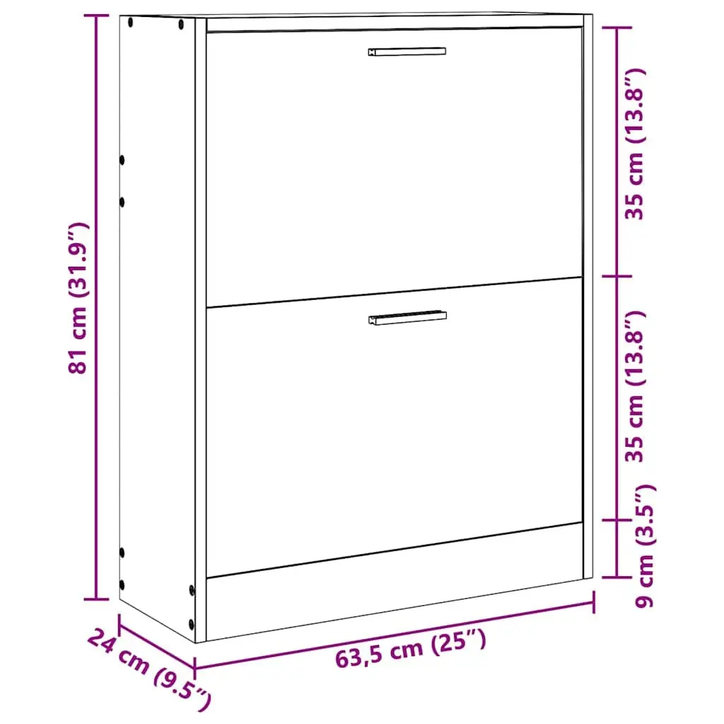 Wooden Shoe Cabinet for Home Storage 2 Compartment White