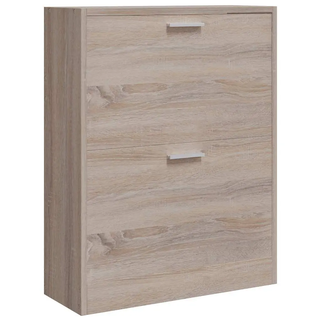 Wooden Shoe Cabinet for Home Organisation 2 Compartments Oak Look