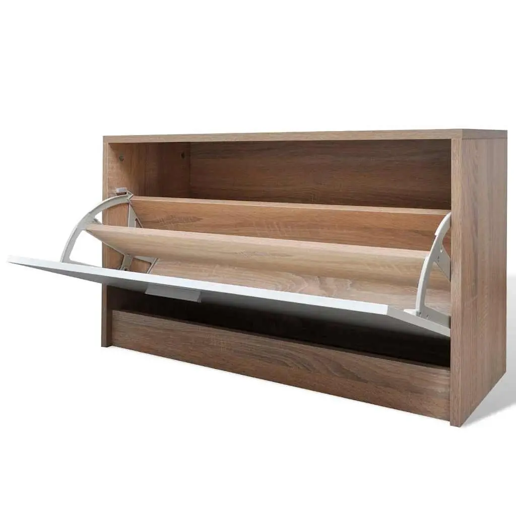 Wooden Shoe Cabinet Hallway Storage 3-in-1 Set with Mirror and Coat Rack