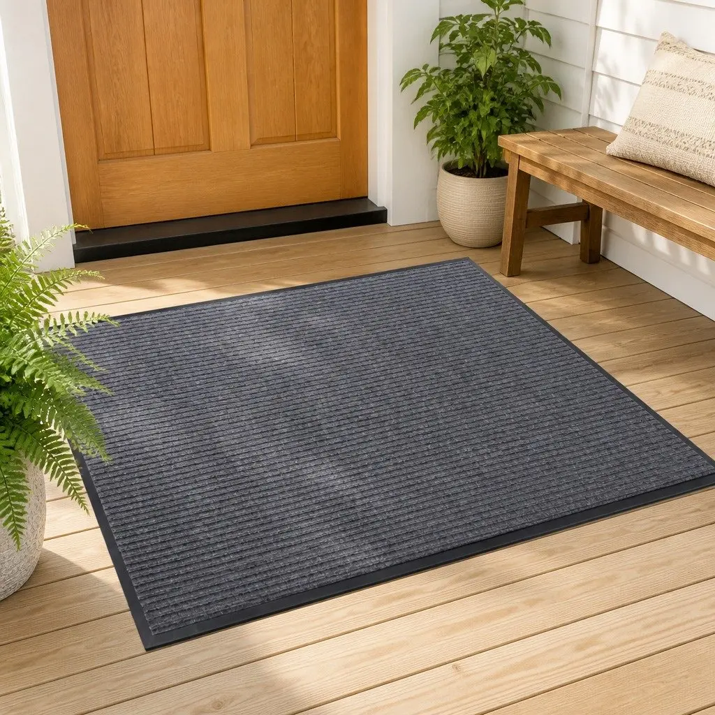 Grey Door Mat 90 x 150 cm with PVC Non-Slip Backing