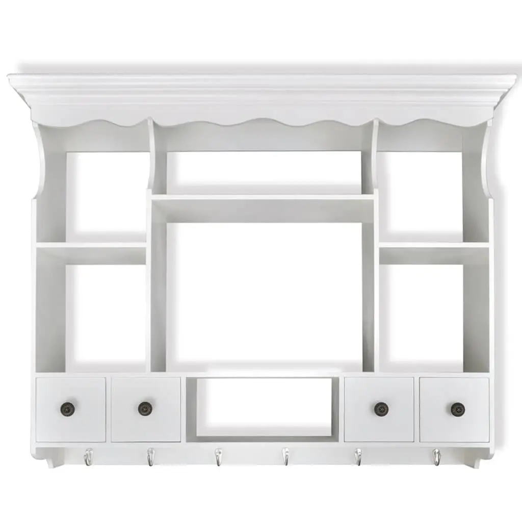 White Wooden Kitchen Wall Cabinet Storage Cupboard with Drawers Shelves Hooks