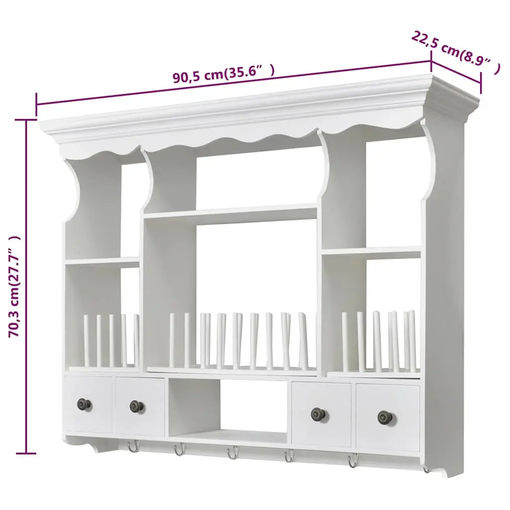 White Wooden Kitchen Wall Cabinet Storage Cupboard with Drawers Shelves Hooks
