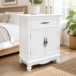 White Wooden Floor Cabinet - 2 Doors, 1 Drawer, Durable Design