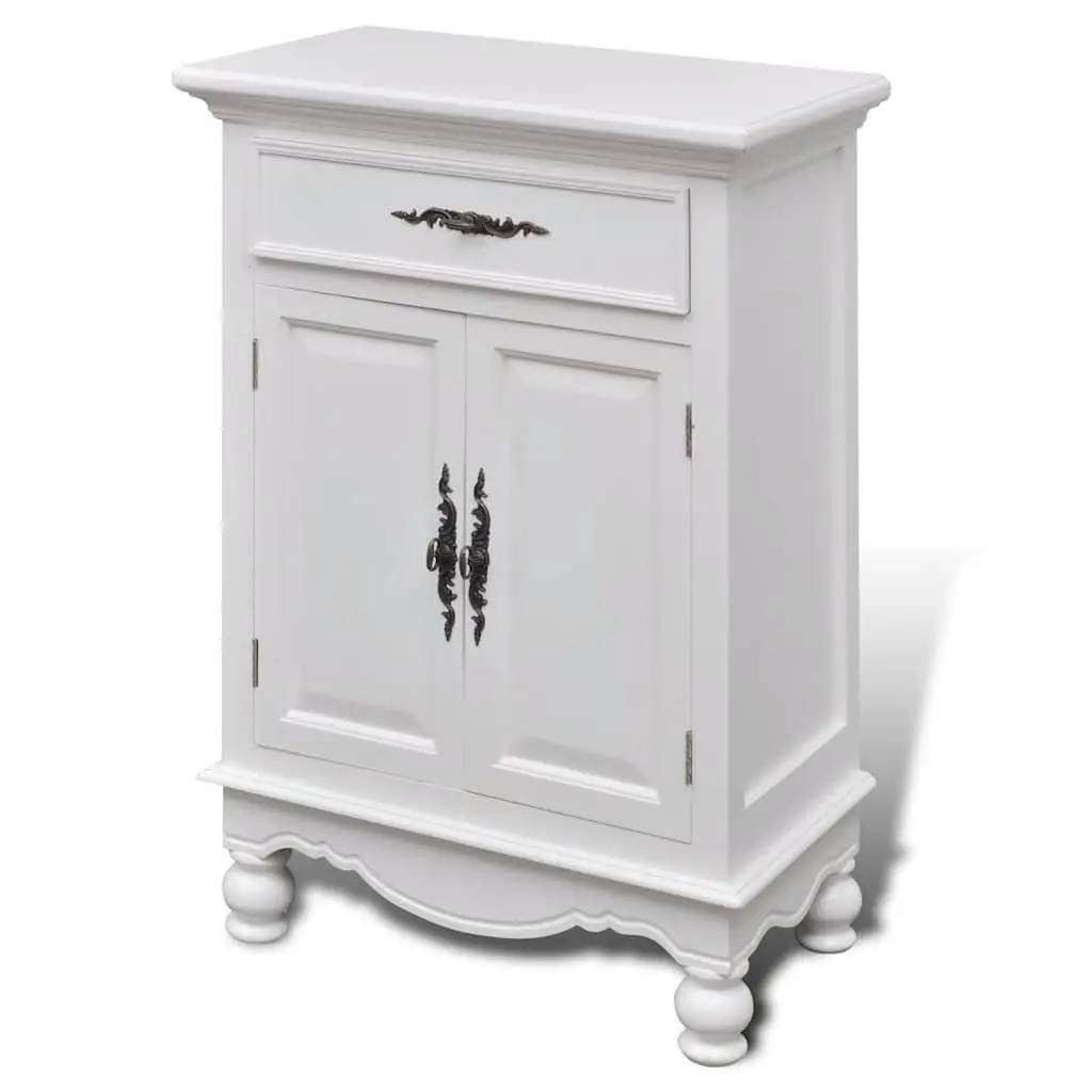 Wooden Floor Cabinet for Bedroom Kitchen Bathroom 2 Doors 1 Drawer White