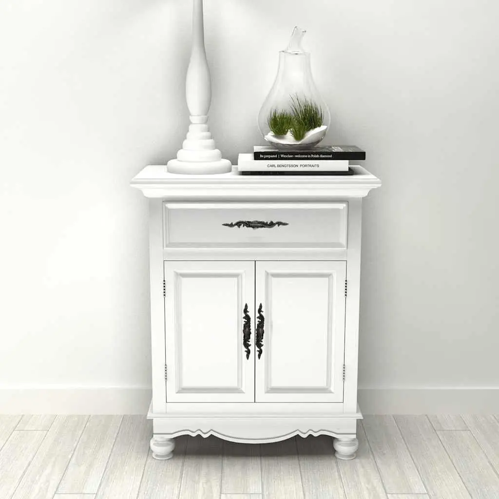 Wooden Floor Cabinet for Bedroom Kitchen Bathroom 2 Doors 1 Drawer White