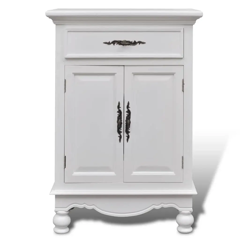 Wooden Floor Cabinet for Bedroom Kitchen Bathroom 2 Doors 1 Drawer White