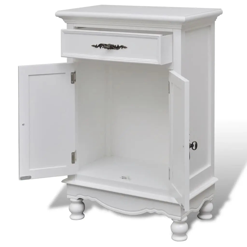 Wooden Floor Cabinet for Bedroom Kitchen Bathroom 2 Doors 1 Drawer White