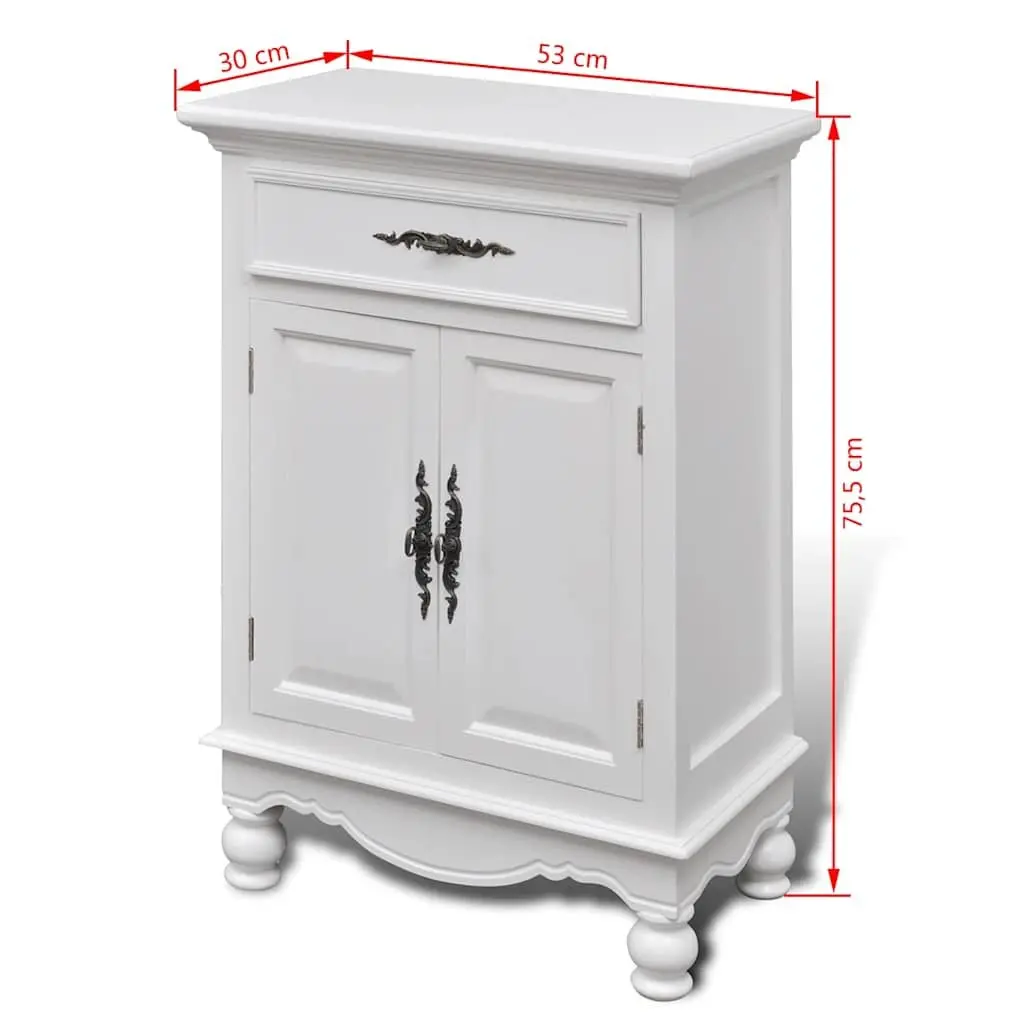 Wooden Floor Cabinet for Bedroom Kitchen Bathroom 2 Doors 1 Drawer White