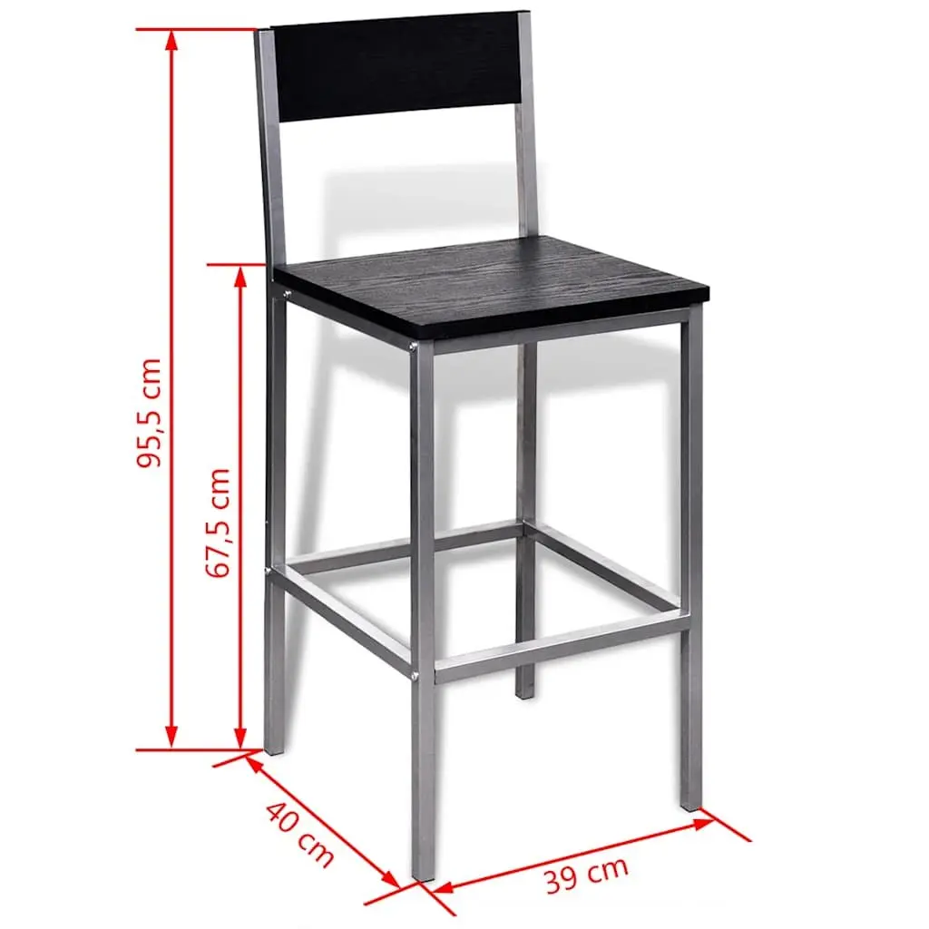 Counter Height Breakfast Bar Set Black Modern Kitchen Dining Table with 2 Stools
