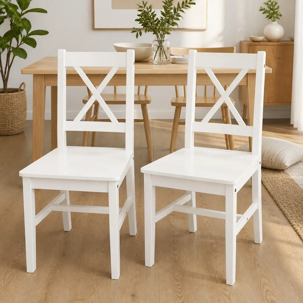 Wooden Dining Chairs Set of 2, White
