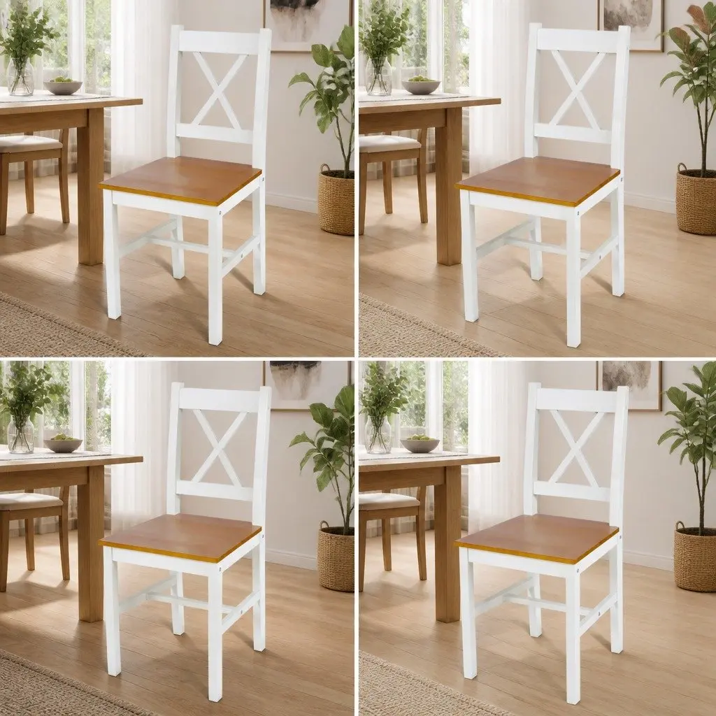 Dining Chairs Set of 4 White Kitchen Room Wooden Seat