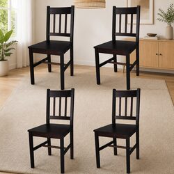Solid Pine Wood Dining Chairs Set of 4 in Brown