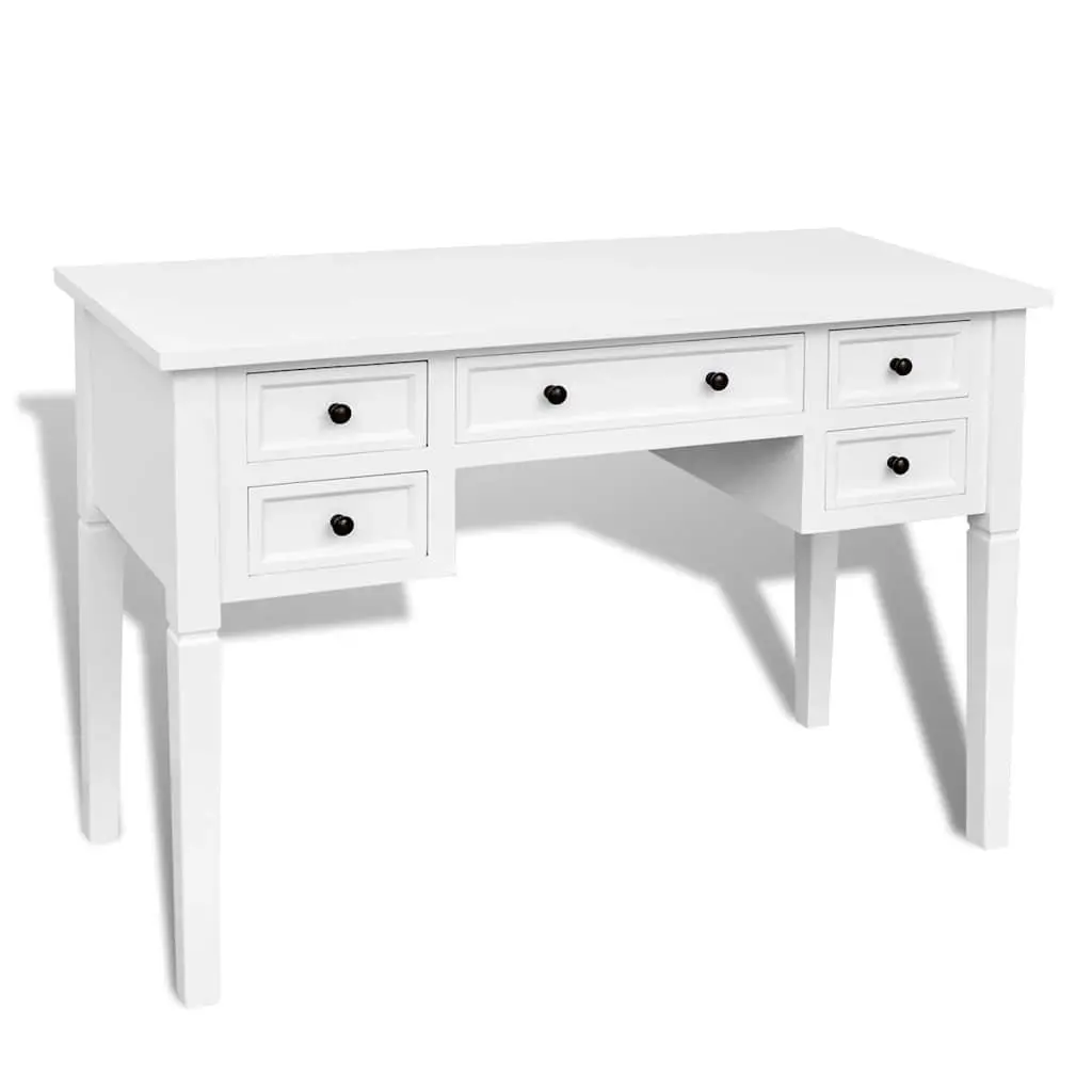 Writing Desk White 5 Drawer Storage Office Bedroom Furniture Organiser