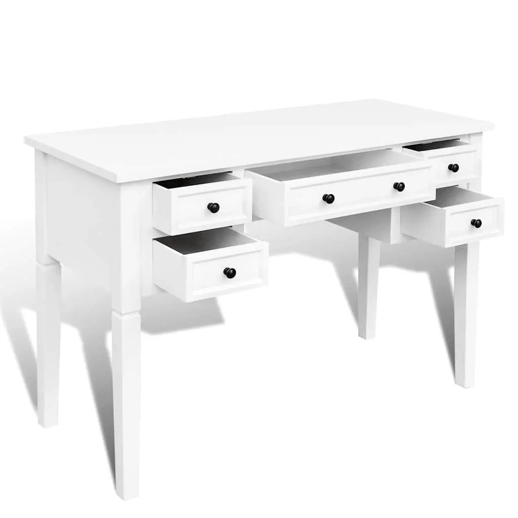 Writing Desk White 5 Drawer Storage Office Bedroom Furniture Organiser