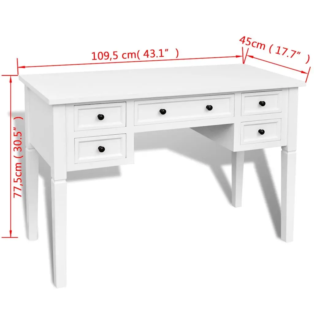 Writing Desk White 5 Drawer Storage Office Bedroom Furniture Organiser