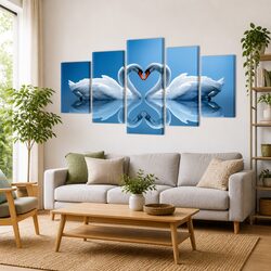 Canvas Wall Print Set 5-Panel Swan Multicolour Artwork Home Decor 200x100cm