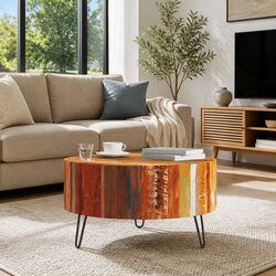 Round Reclaimed Wood Coffee Table Specifications and Features