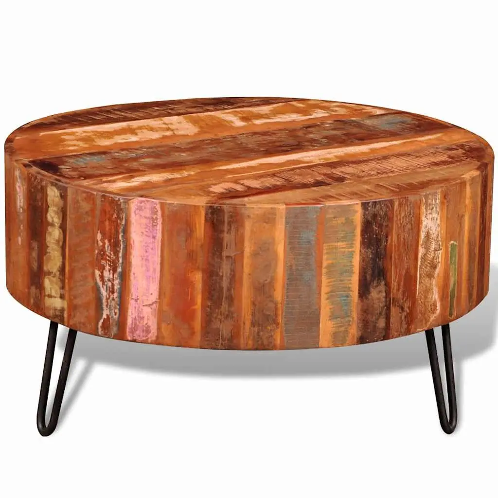 Round Solid Reclaimed Wood Coffee Table Handmade Vintage Antique Living Room