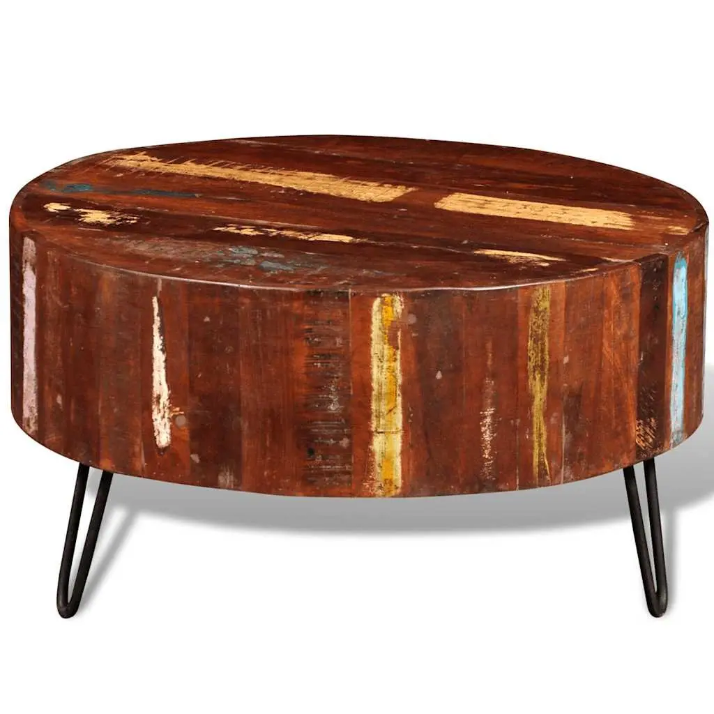 Round Solid Reclaimed Wood Coffee Table Handmade Vintage Antique Living Room