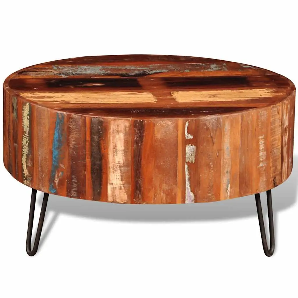 Round Solid Reclaimed Wood Coffee Table Handmade Vintage Antique Living Room