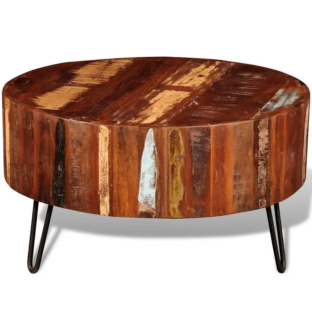 Round Solid Reclaimed Wood Coffee Table Handmade Vintage Antique Living Room