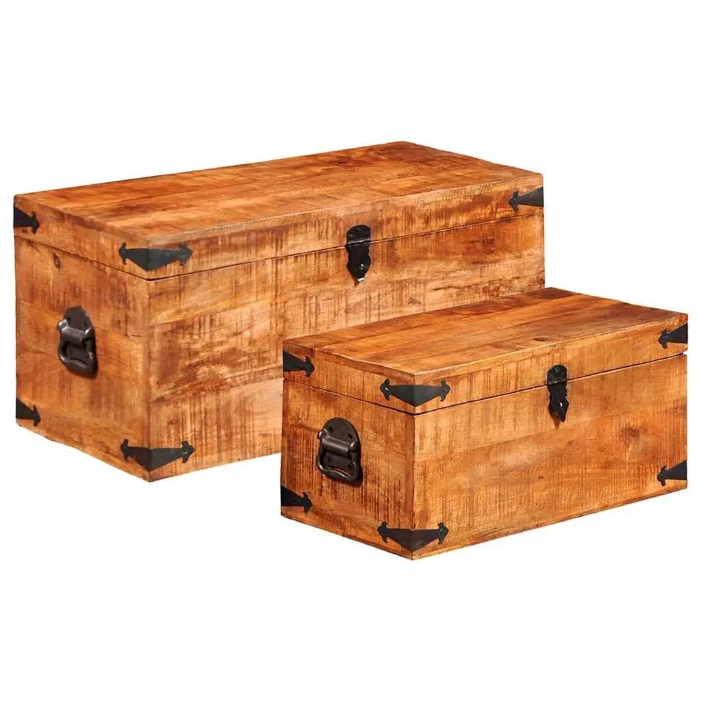 Wooden Storage Chest Set 2 Pieces Home Organization Furniture Brown