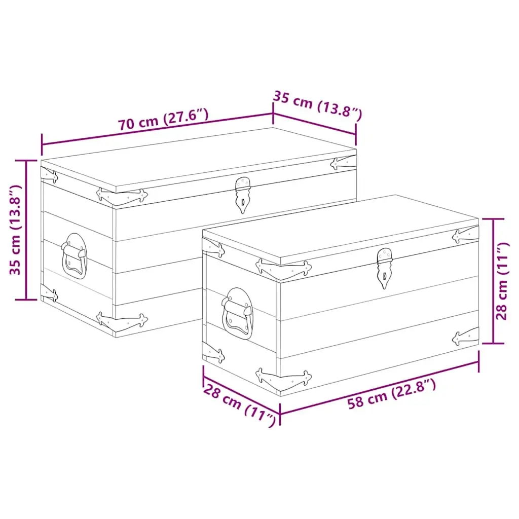 Wooden Storage Chest Set 2 Pieces Home Organization Furniture Brown