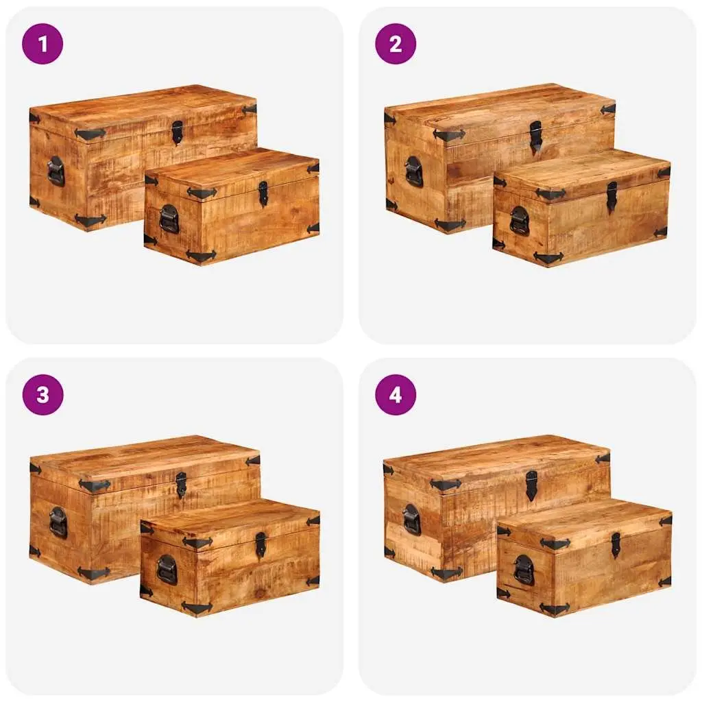 Wooden Storage Chest Set 2 Pieces Home Organization Furniture Brown