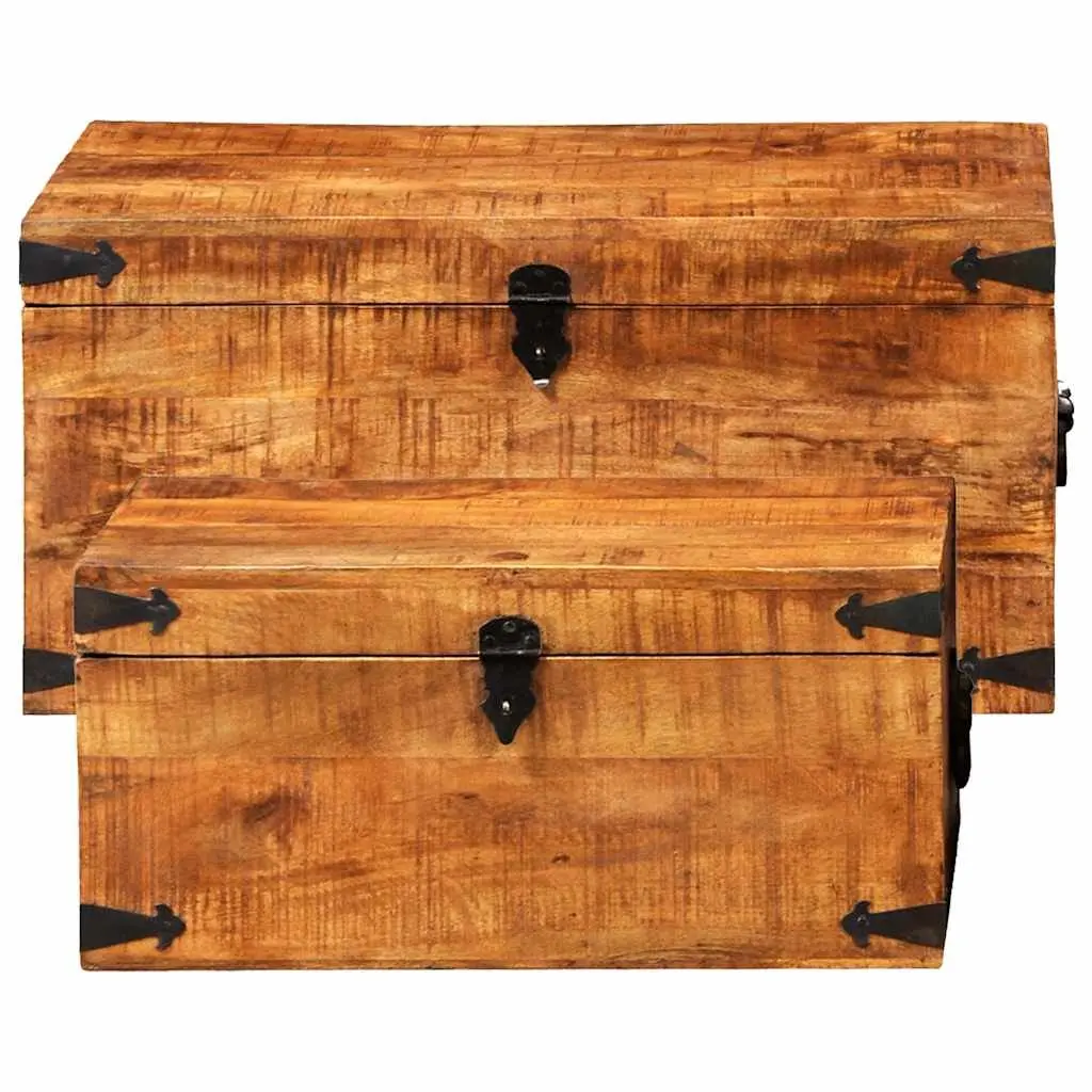 Wooden Storage Chest Set 2 Pieces Home Organization Furniture Brown