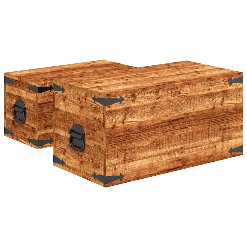 Wooden Storage Chest Set 2 Pieces Home Organization Furniture Brown