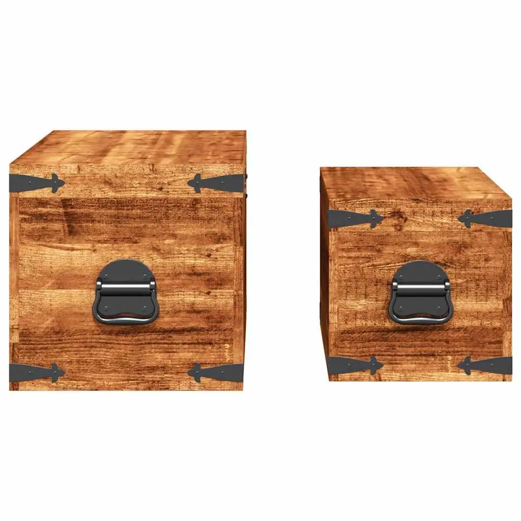 Wooden Storage Chest Set 2 Pieces Home Organization Furniture Brown