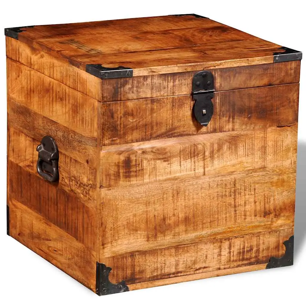 Storage Chest Cubic Rough Mango Wood Handmade Solid Wooden Cabinet Bedroom
