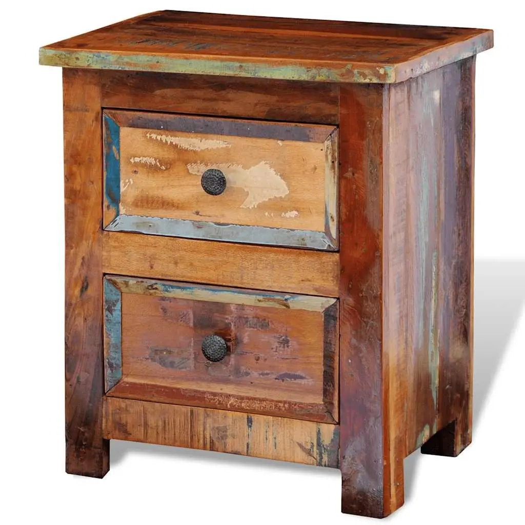 Solid Wood Bedside Table with 2 Drawers