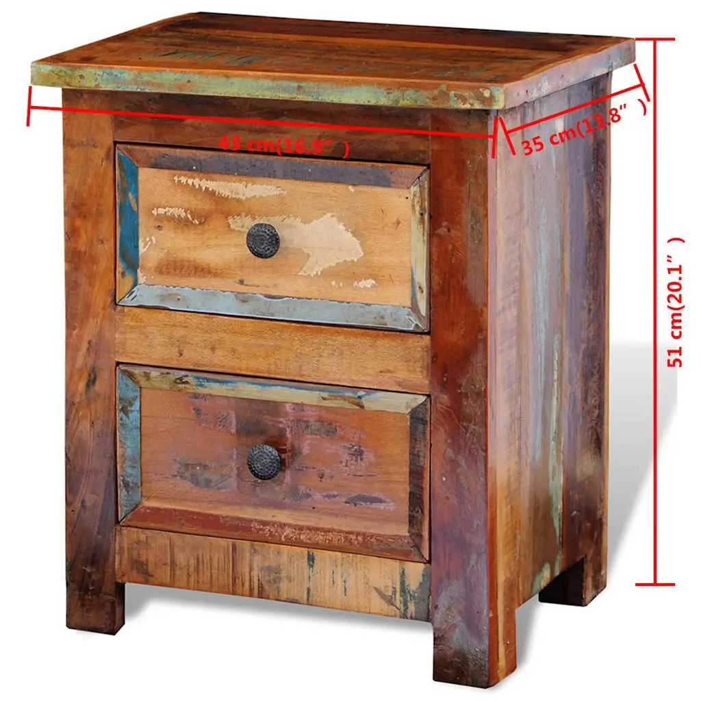 Solid Wood Bedside Table with 2 Drawers