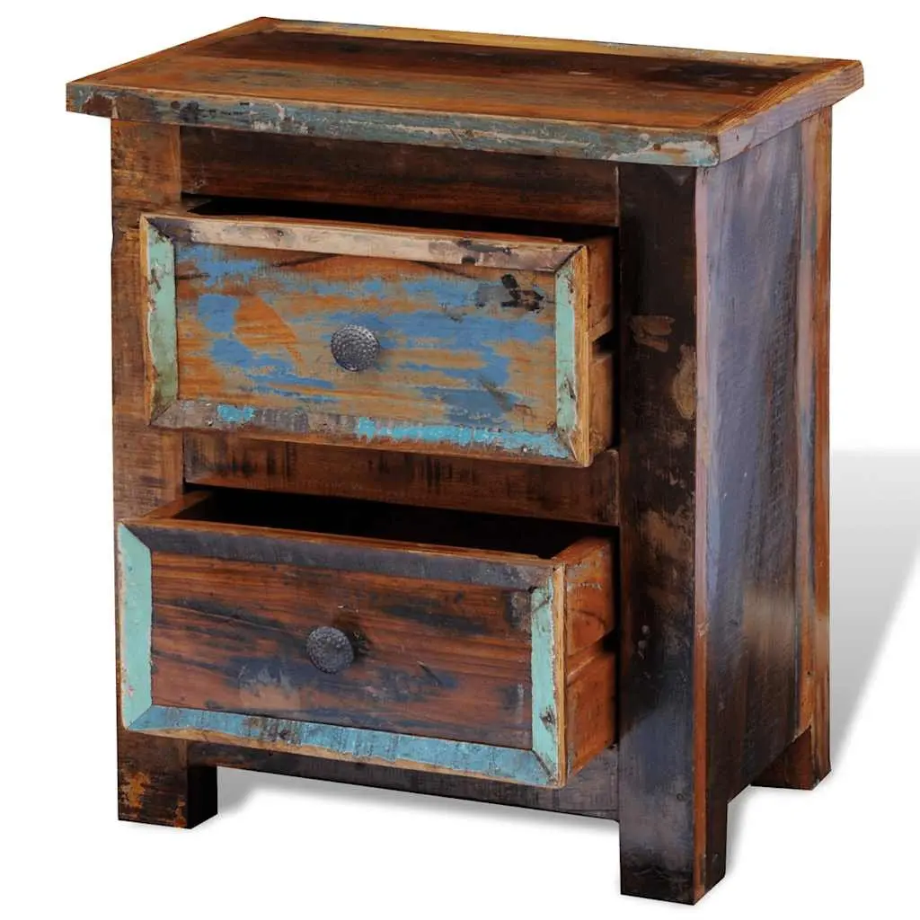Solid Wood Bedside Table with 2 Drawers