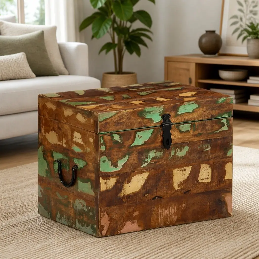 Reclaimed Wood Storage Box Solid Wooden Chest Antique Style Brown Home Furniture