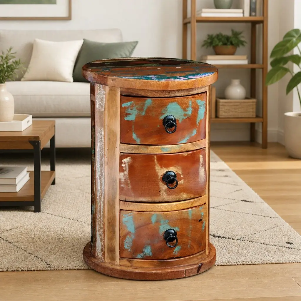 Storage Cabinet for Home 3 Drawers Reclaimed Wood Brown Antique Style