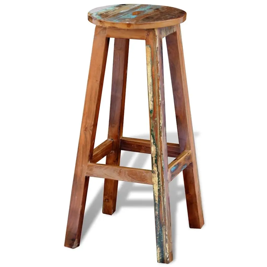 Bar Stool Antique Style Reclaimed Wood Brown Footrest Seating
